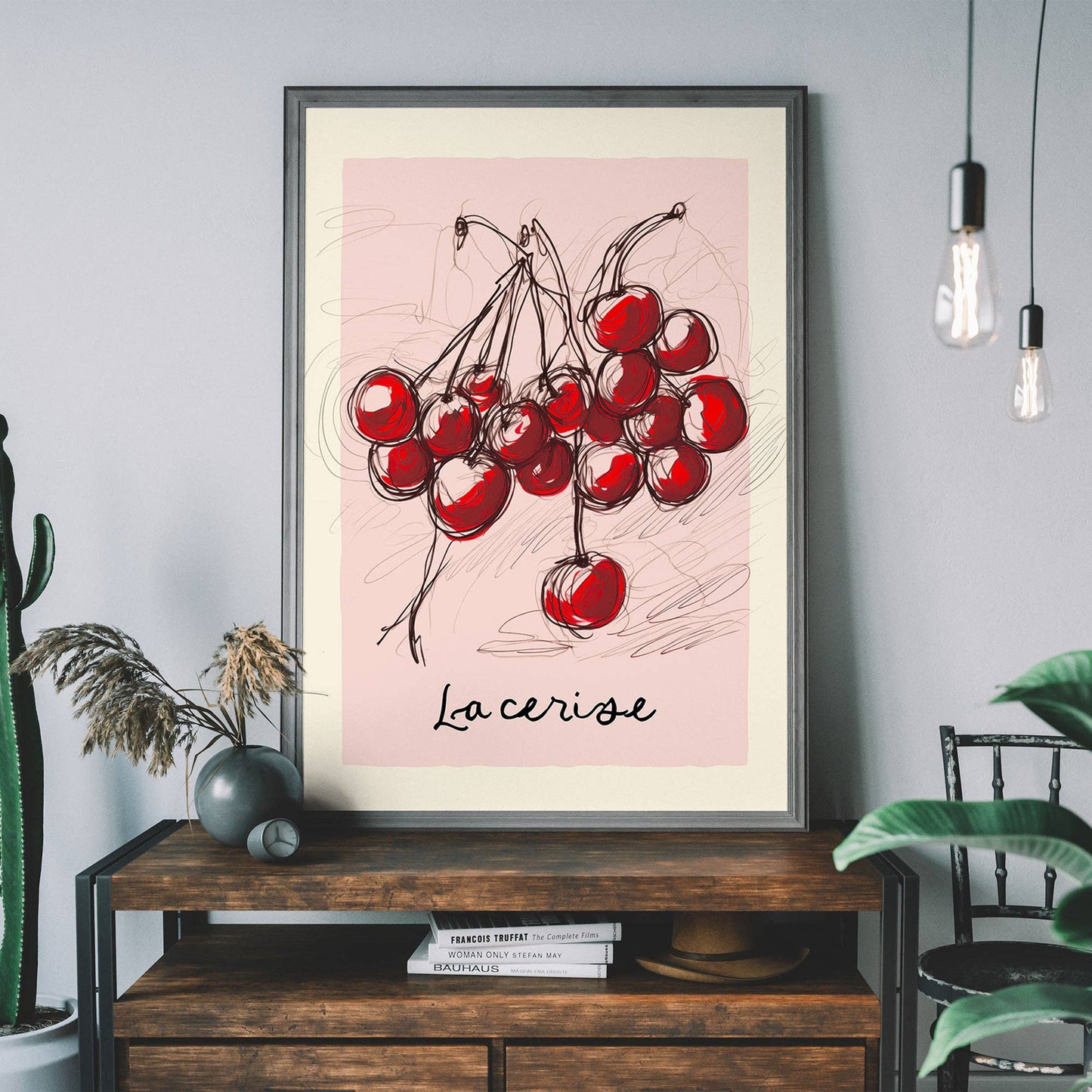 La Cerise Cherries Abstract Drawing Print - Vintage MC