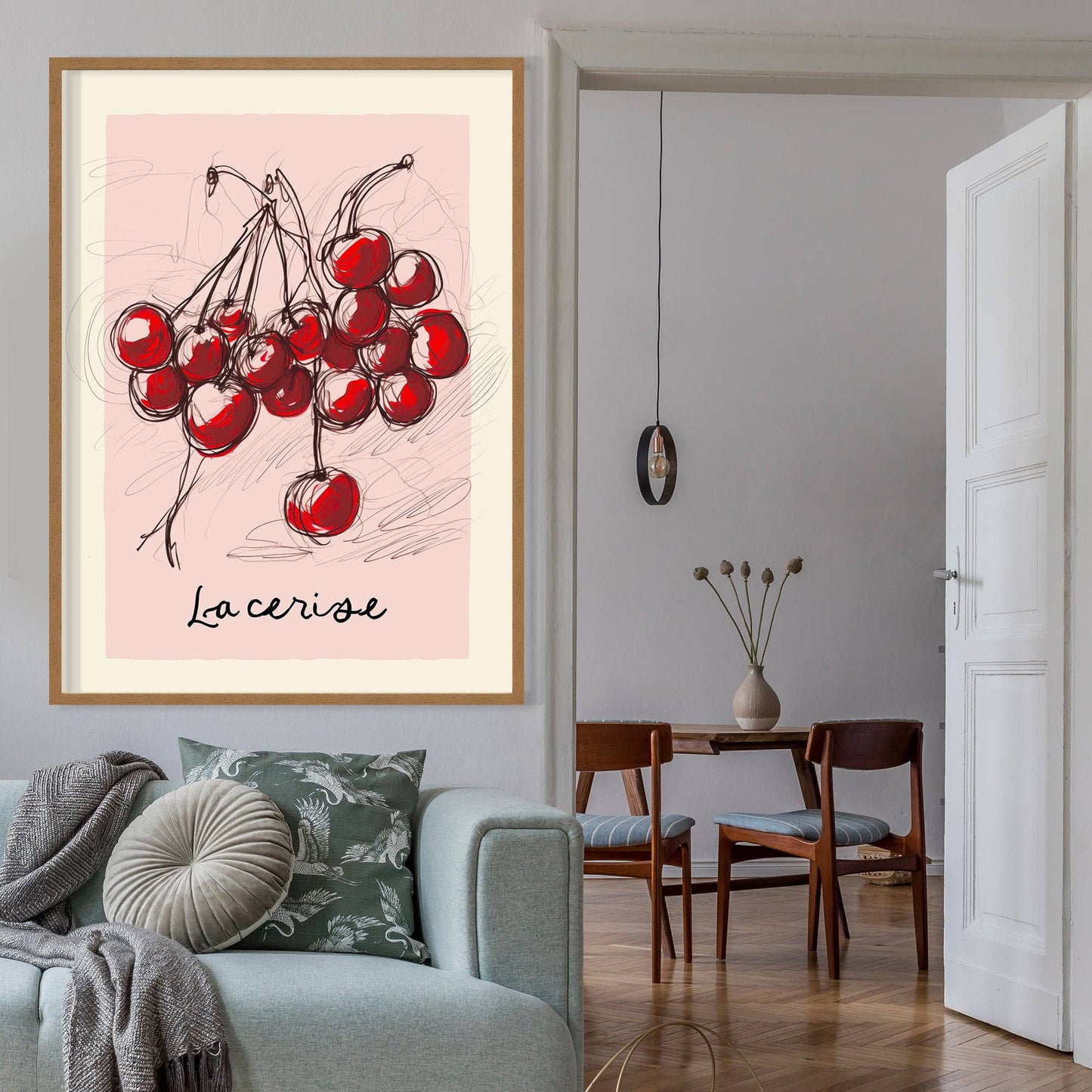 La Cerise Cherries Abstract Drawing Print - Vintage MC