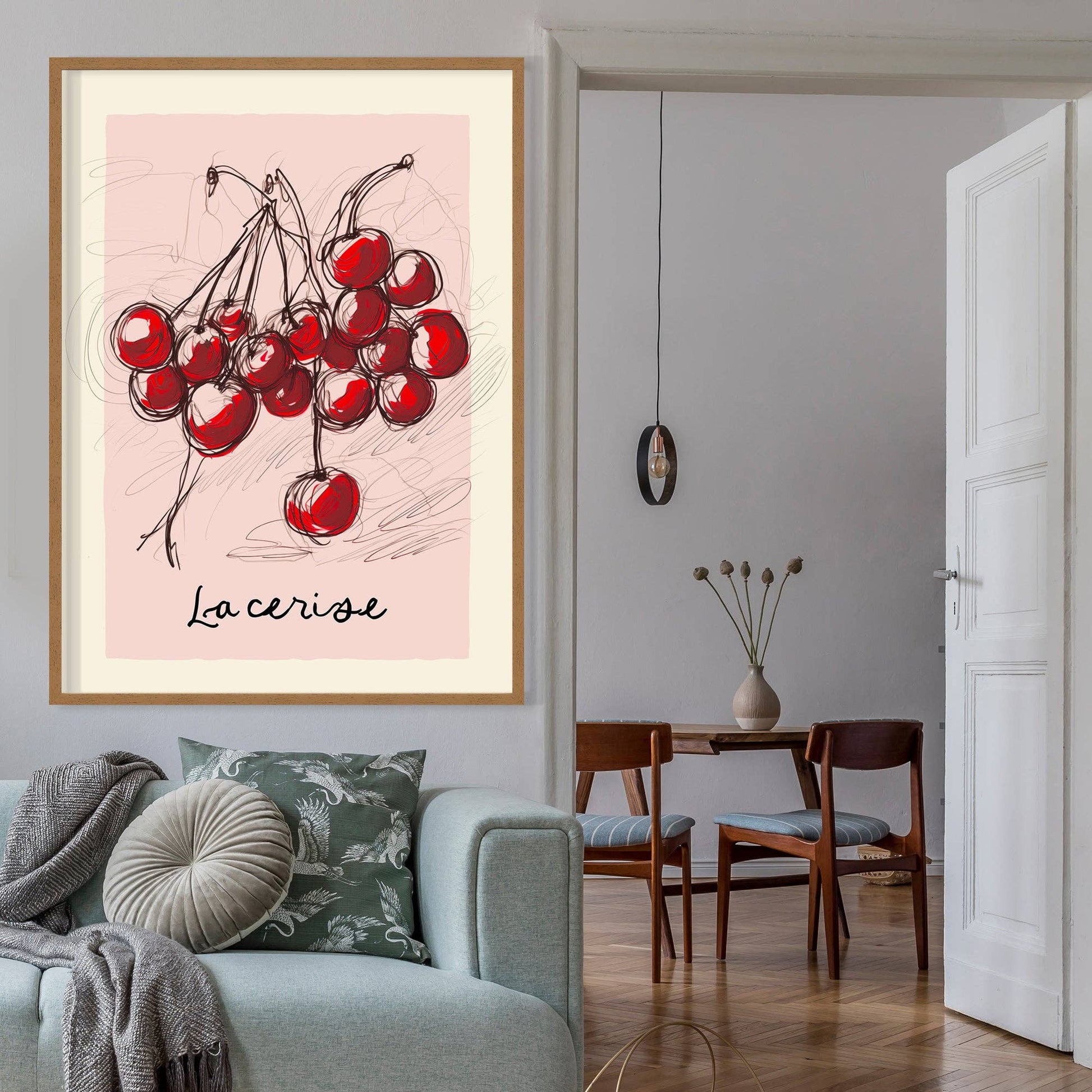 La Cerise Cherries Abstract Drawing Print - Vintage MC