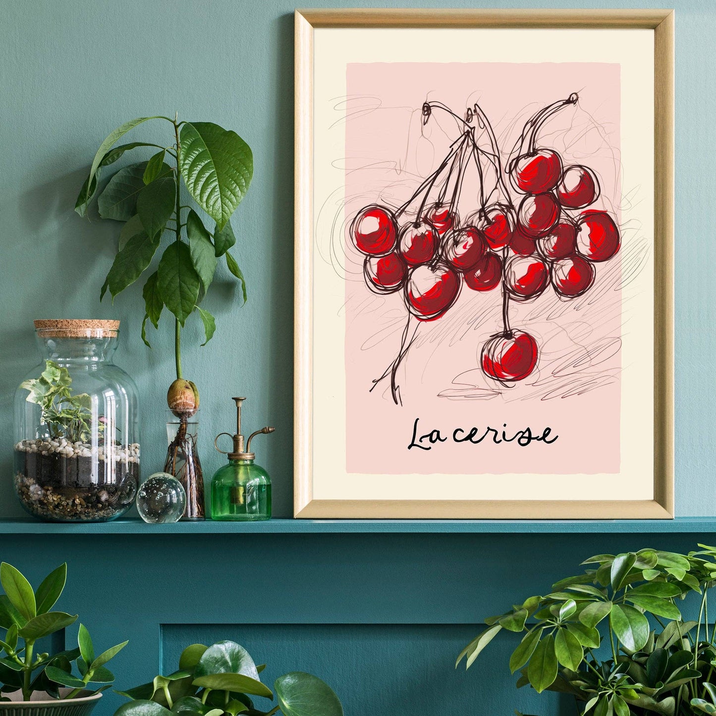 La Cerise Cherries Abstract Drawing Print - Vintage MC