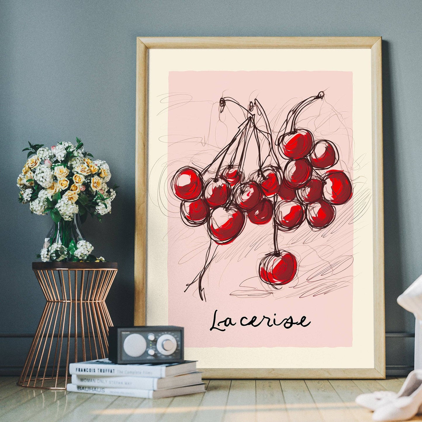 La Cerise Cherries Abstract Drawing Print - Vintage MC