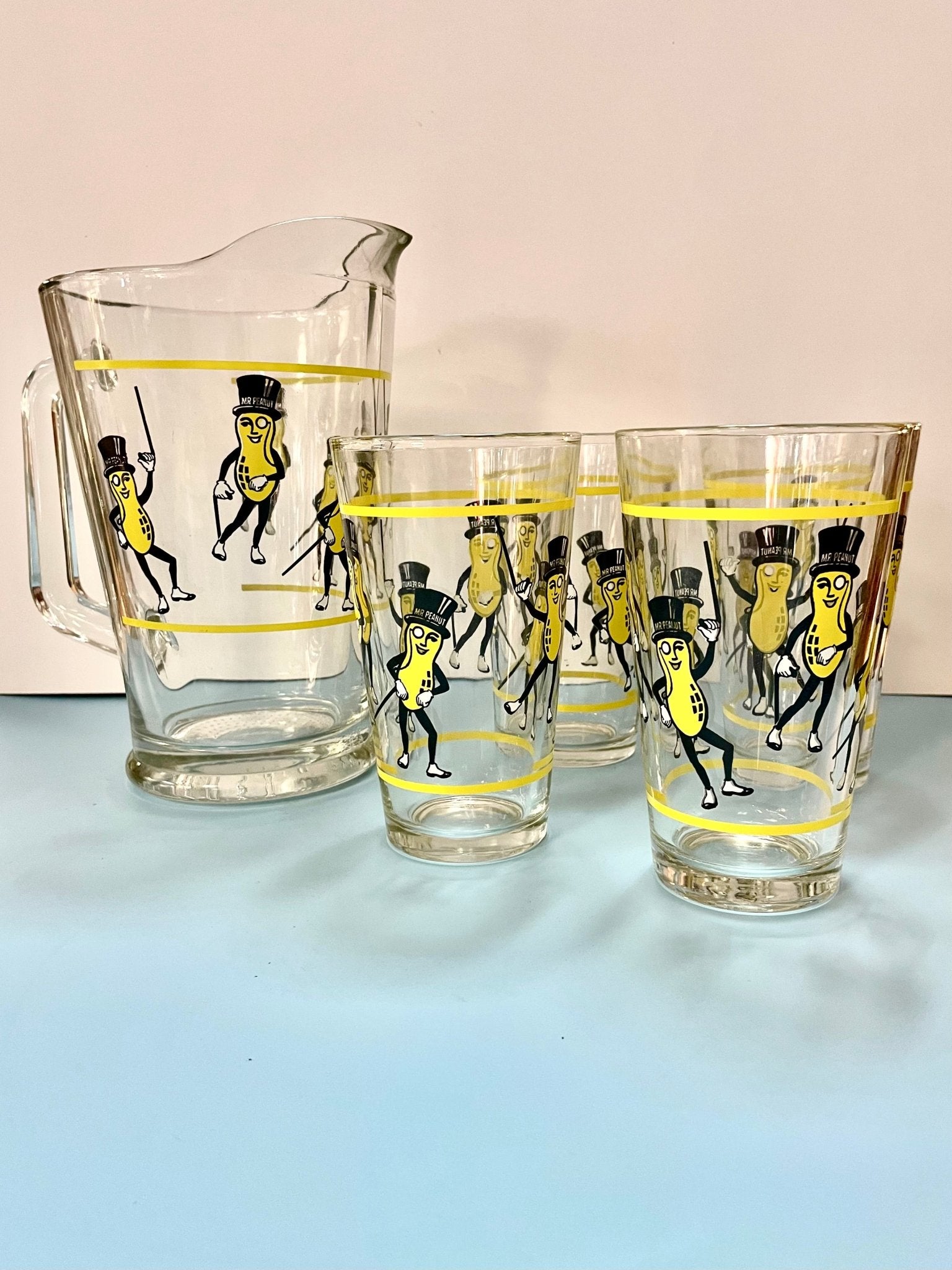 Libbey Mr. Peanut Pitcher and Glasses - Vintage MC