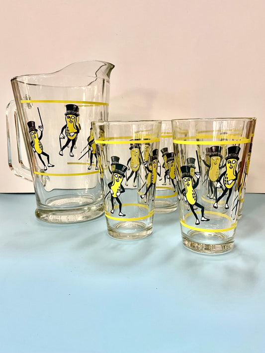 Libbey Mr. Peanut Pitcher and Glasses - Vintage MC