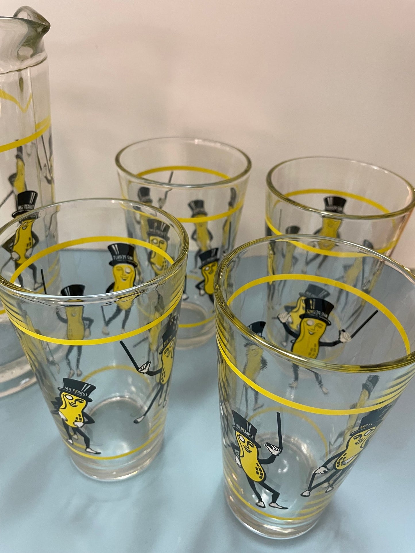 Libbey Mr. Peanut Pitcher and Glasses - Vintage MC