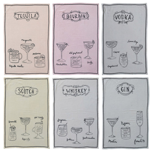 Linen Blend Tea Towel with Cocktail Recipes & Art - Vintage MC