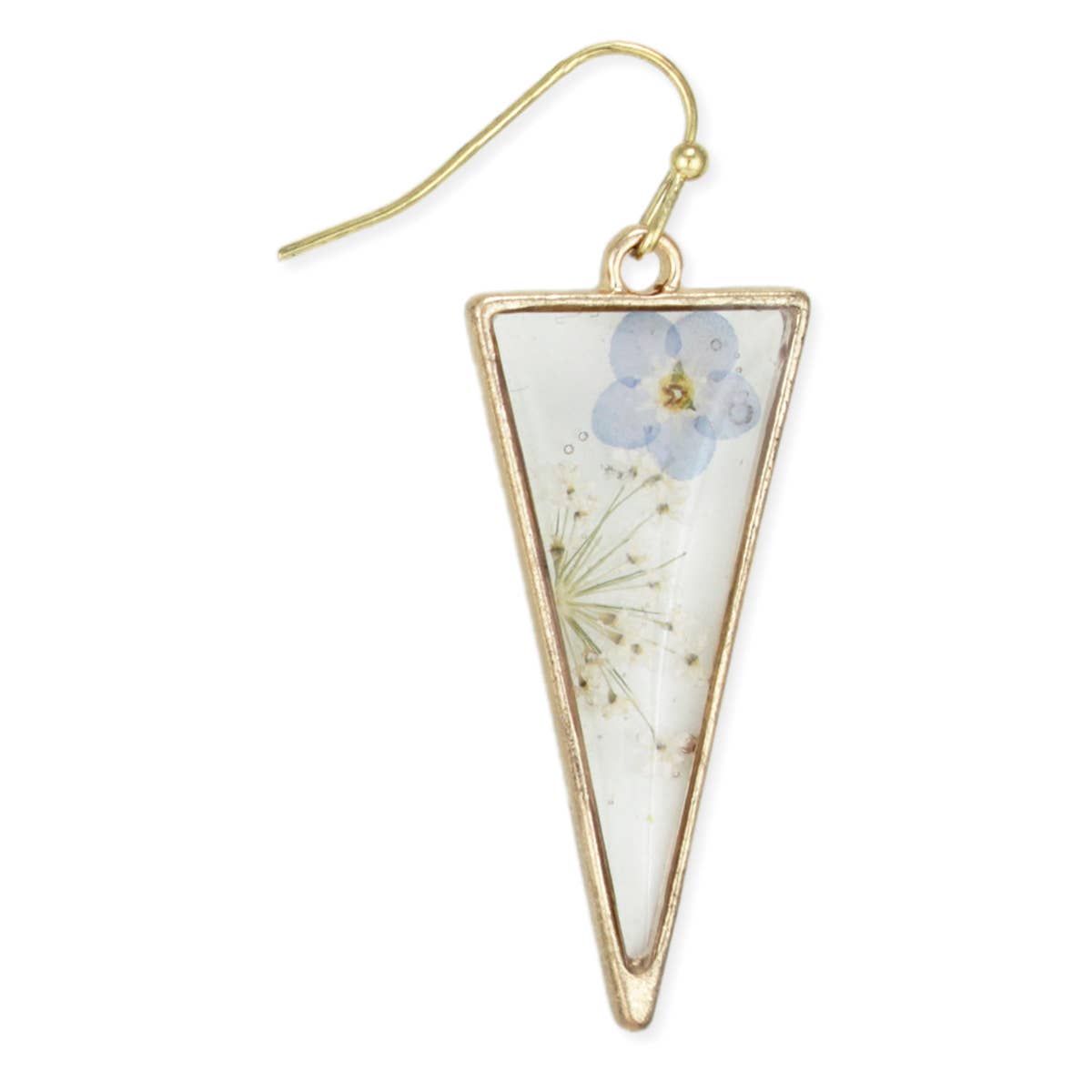 Long Triangle Gold Dried Flower Earrings - Vintage MC