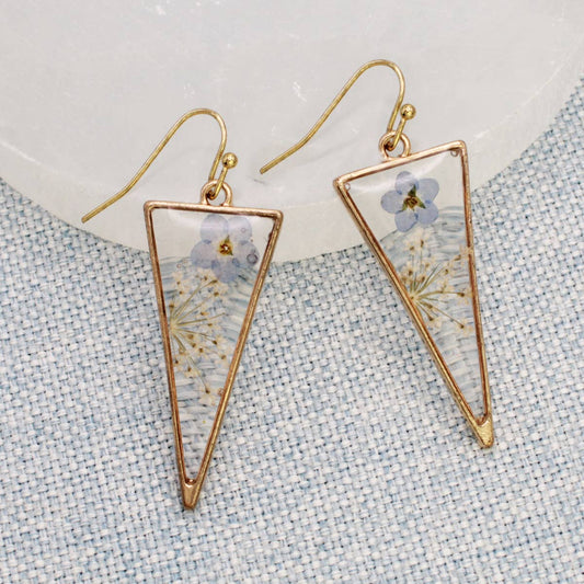 Long Triangle Gold Dried Flower Earrings - Vintage MC