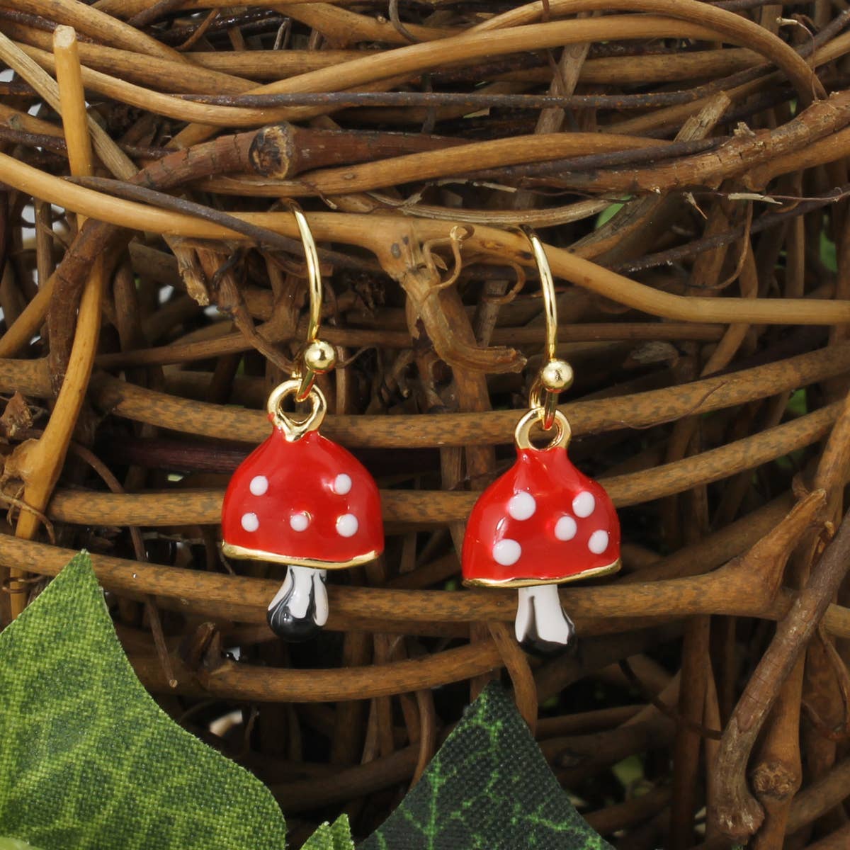 Magic Toadstool Enamel Earrings - Vintage MC