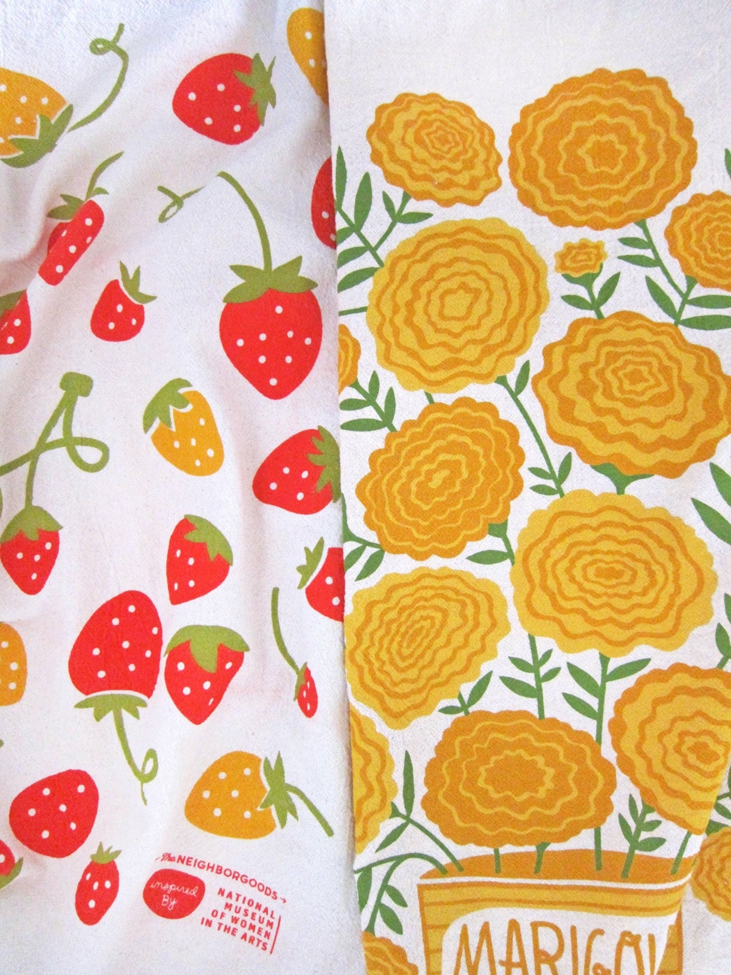 MARI BERRY (Marigold, Strawberry) - Tea Towel Set of 2 - Vintage MC