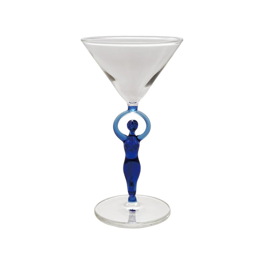 Martini Glass with Hand - Blown Mermaid Stem, Blue - Vintage MC