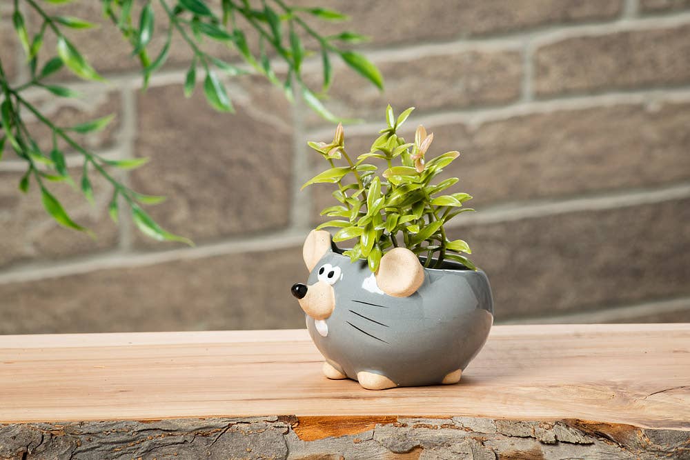 Mini Mouse Planter - Gry - 2"H - Vintage MC