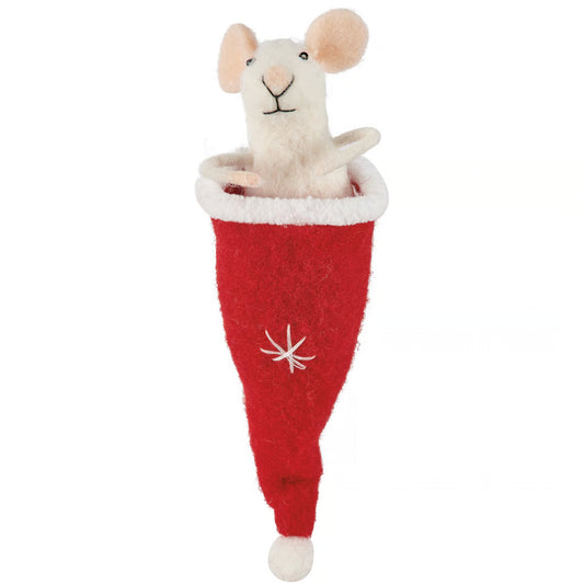 Mouse in Hat Wool Ornament