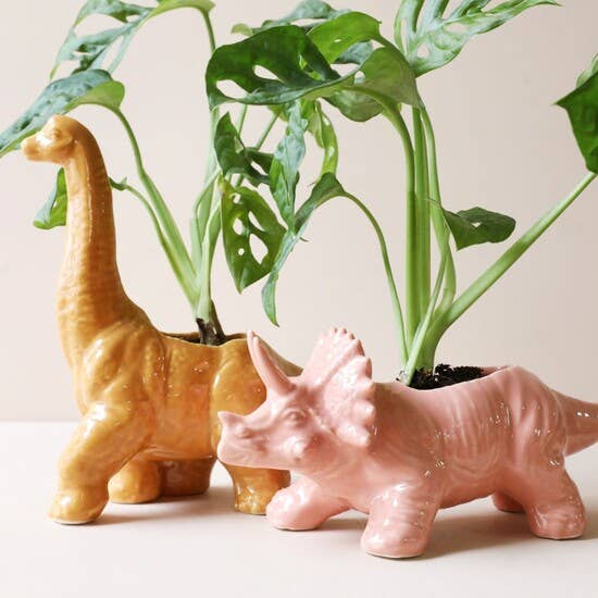 Mustard Diplodocus Dinosaur Planter - Vintage MC