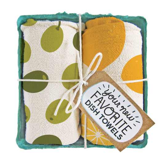 OLIVES WITH A TWIST (Olive, Lemon) - Tea Towel Set of 2 - Vintage MC