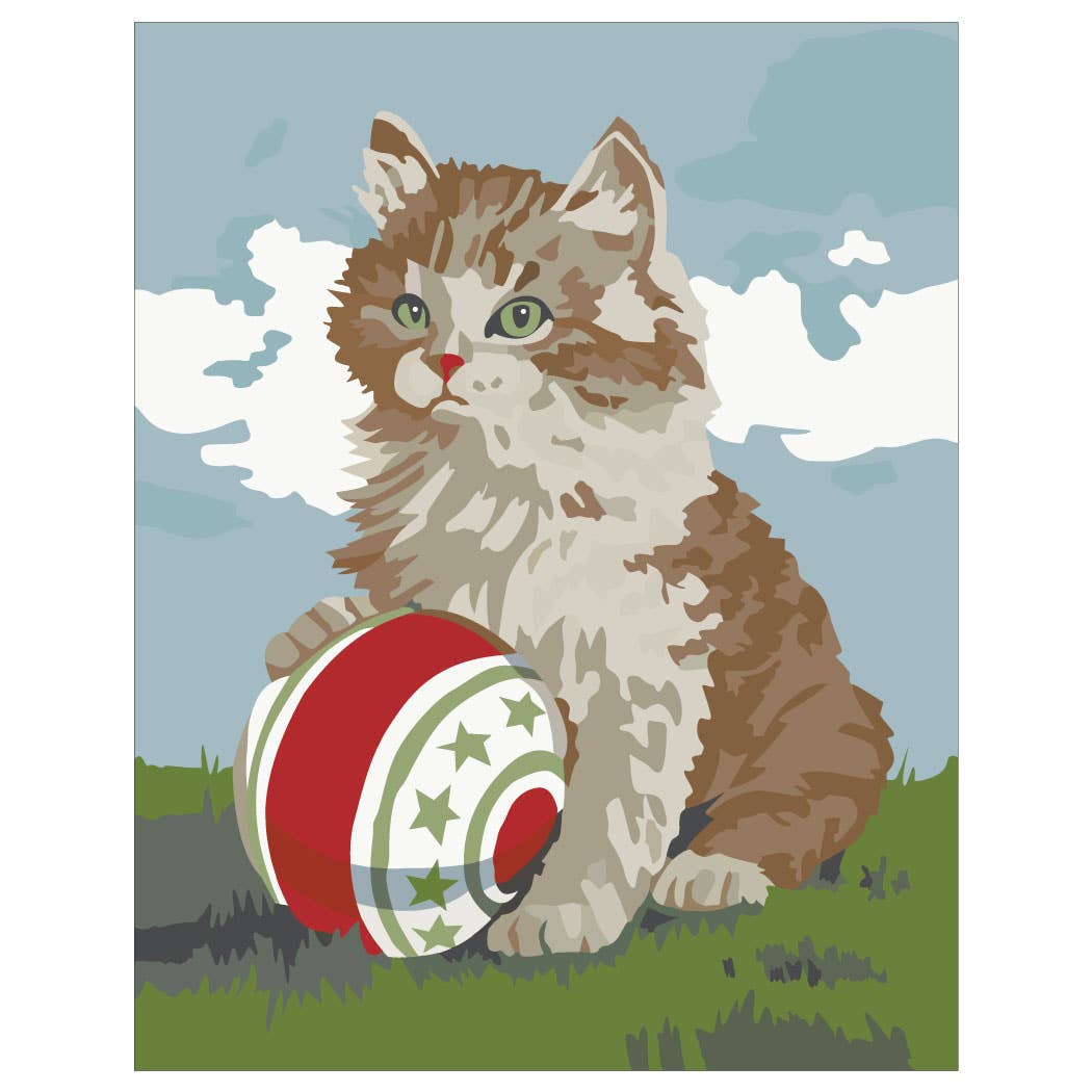 Paint By Number Style Cat and Ball Magnet - Vintage MC