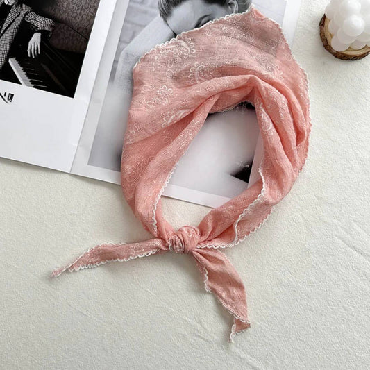 Paisley Print Triangle Scarf with Lace Edge - Vintage MC