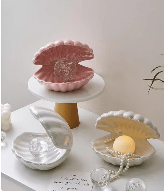 Pearl Decor Shell Jewelry Tray and Table Lamp - Vintage MC