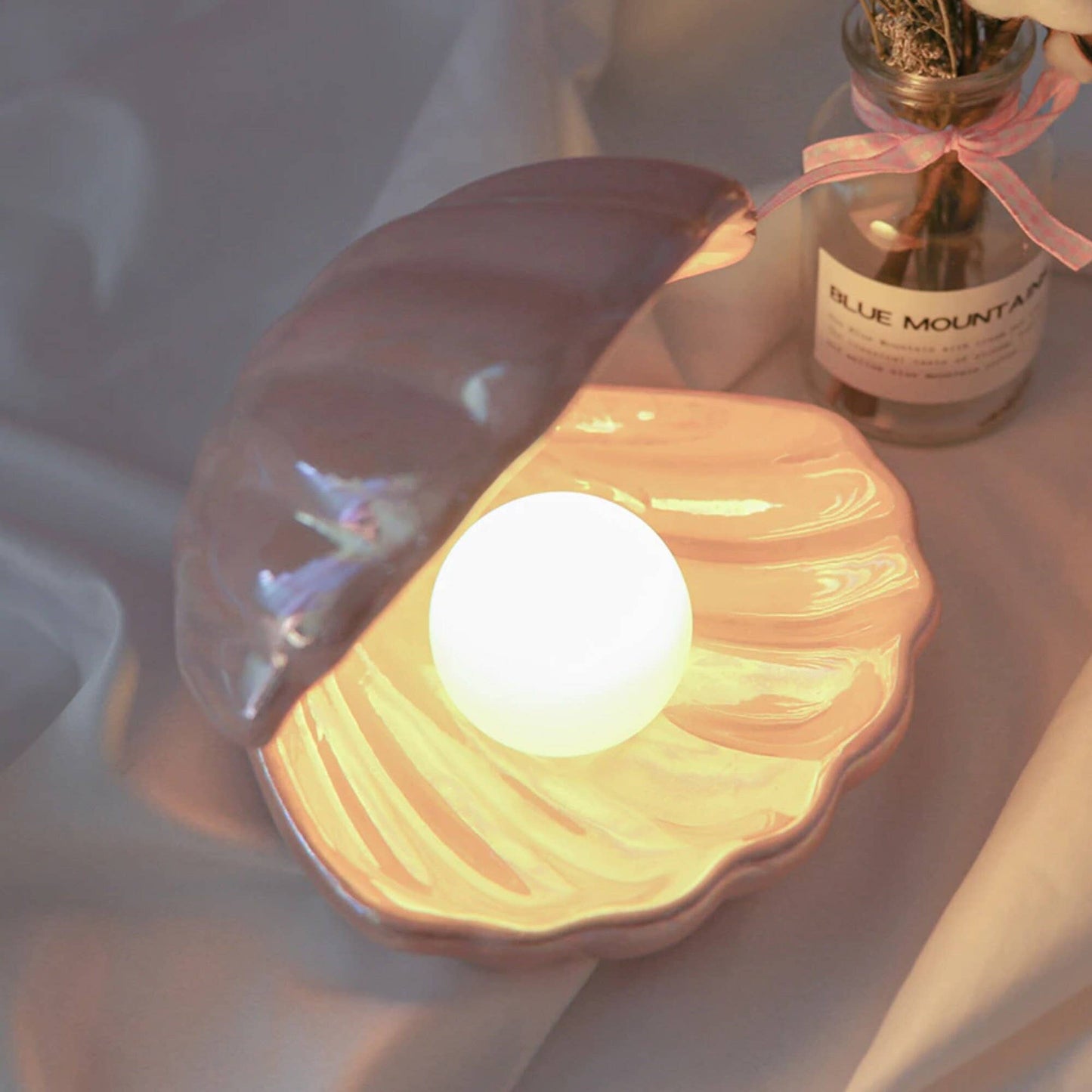 Pearl Decor Shell Jewelry Tray and Table Lamp - Vintage MC