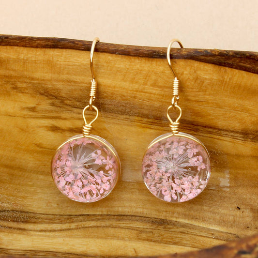 Pink Baby's Breath Dried Flower Earrings - Vintage MC