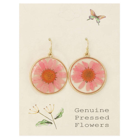 Pink Chrysanthemum Dried Flower Earrings - Vintage MC