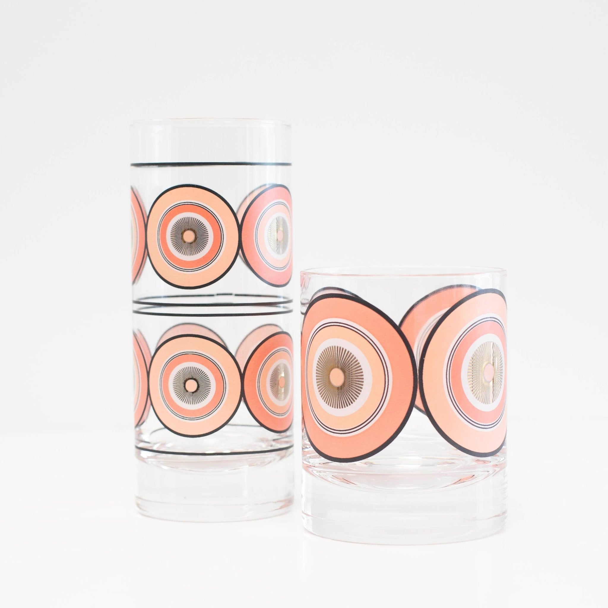 Pink Circles Highball Tall Vintage Cocktail Glass - Vintage MC