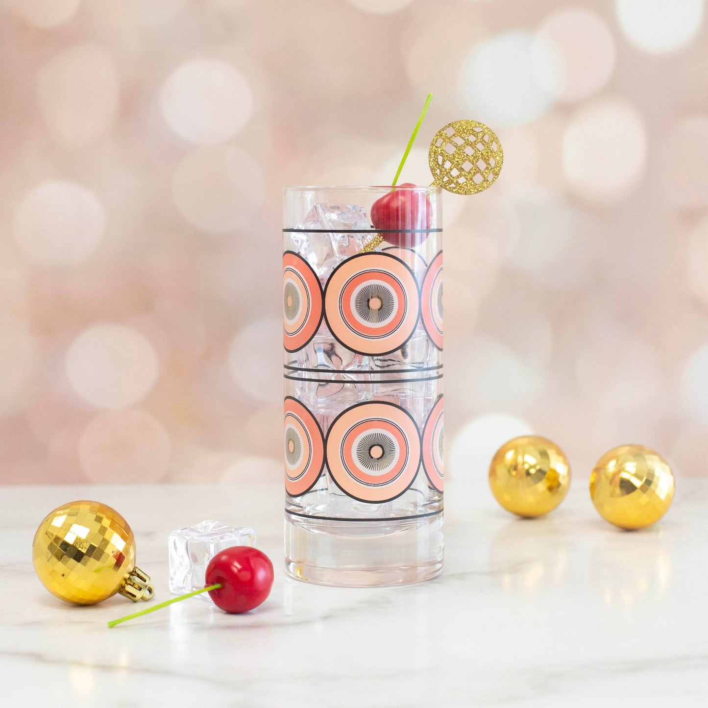 Pink Circles Highball Tall Vintage Cocktail Glass - Vintage MC