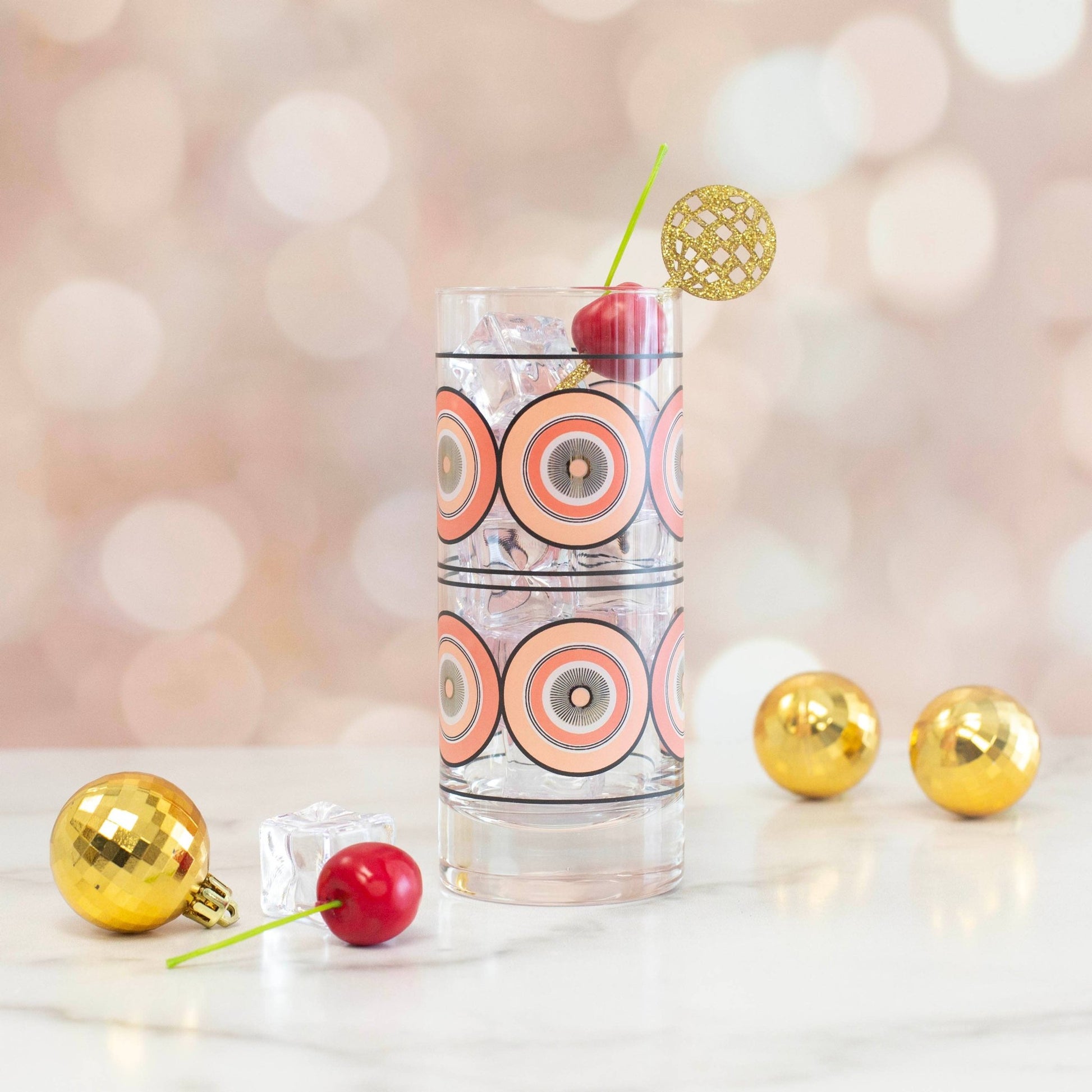 Pink Circles Highball Tall Vintage Cocktail Glass - Vintage MC