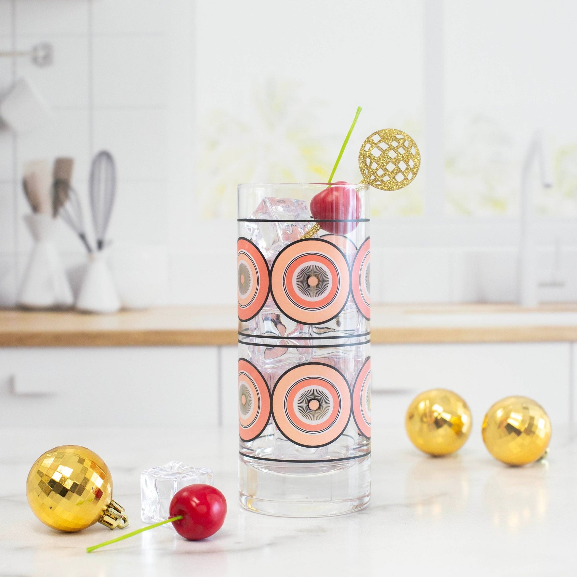 Pink Circles Highball Tall Vintage Cocktail Glass - Vintage MC