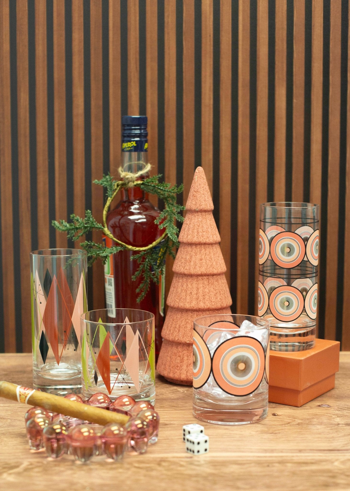 Pink Circles Highball Tall Vintage Cocktail Glass - Vintage MC