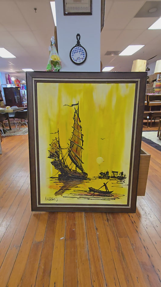Mid-Century Modern Large Boat Painting