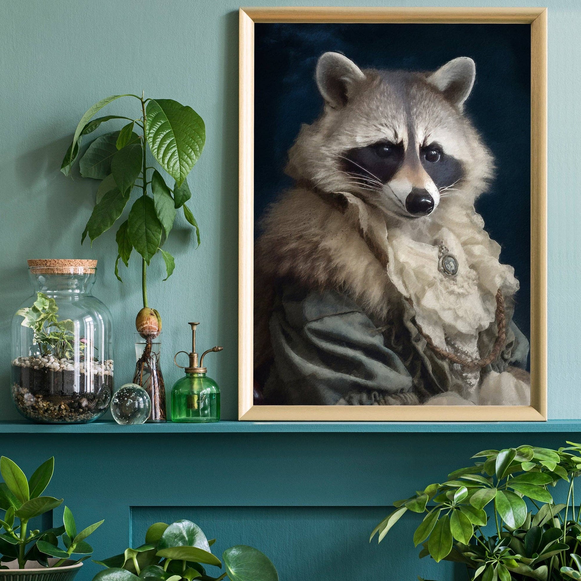 Raccoon Animal Portrait Print - Vintage MC