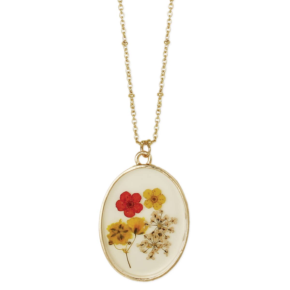 Red Gold Dried Flower Gold Necklace - Vintage MC