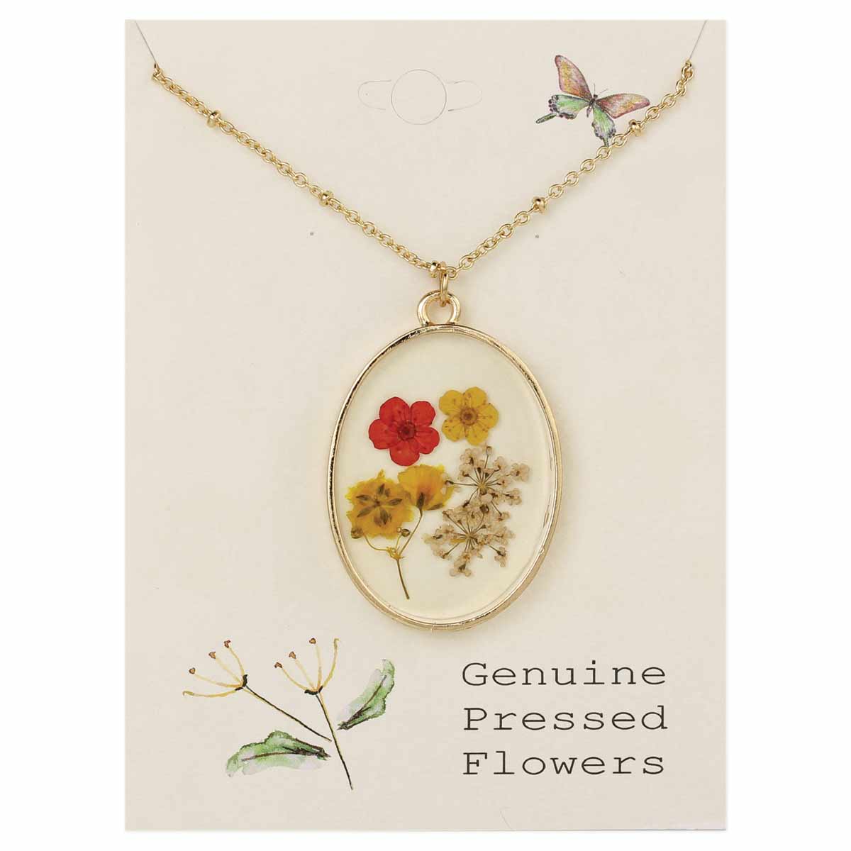 Red Gold Dried Flower Gold Necklace - Vintage MC