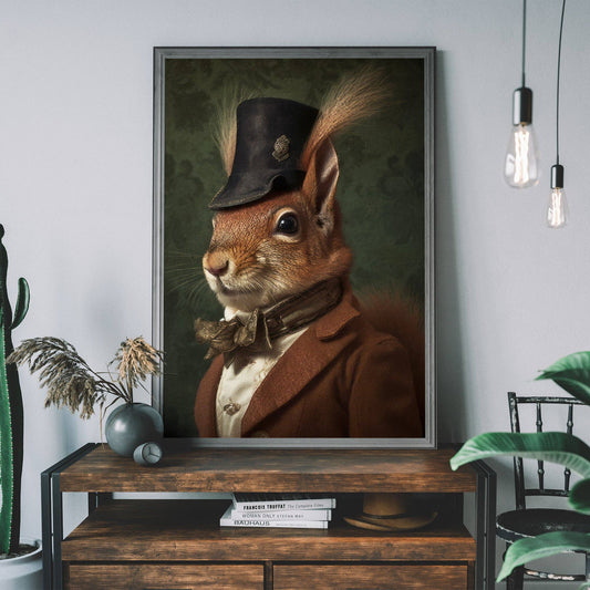 Red Squirrel Gentleman Animal Portrait Print - Vintage MC