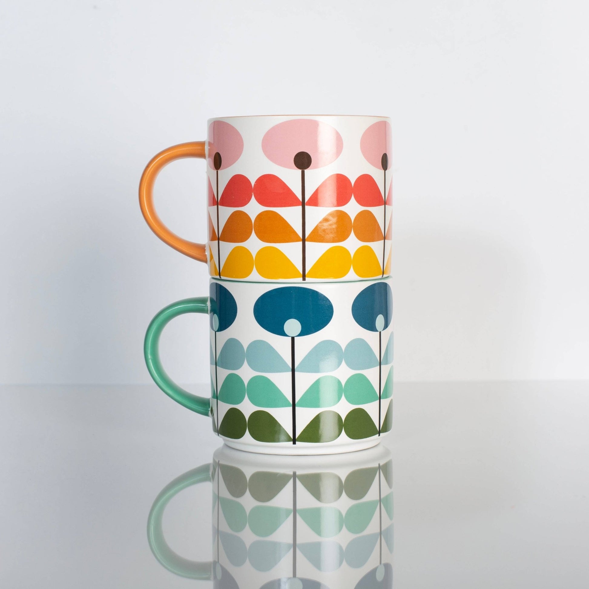 Retro Blue Flower Matte Coffee Mug - Vintage MC