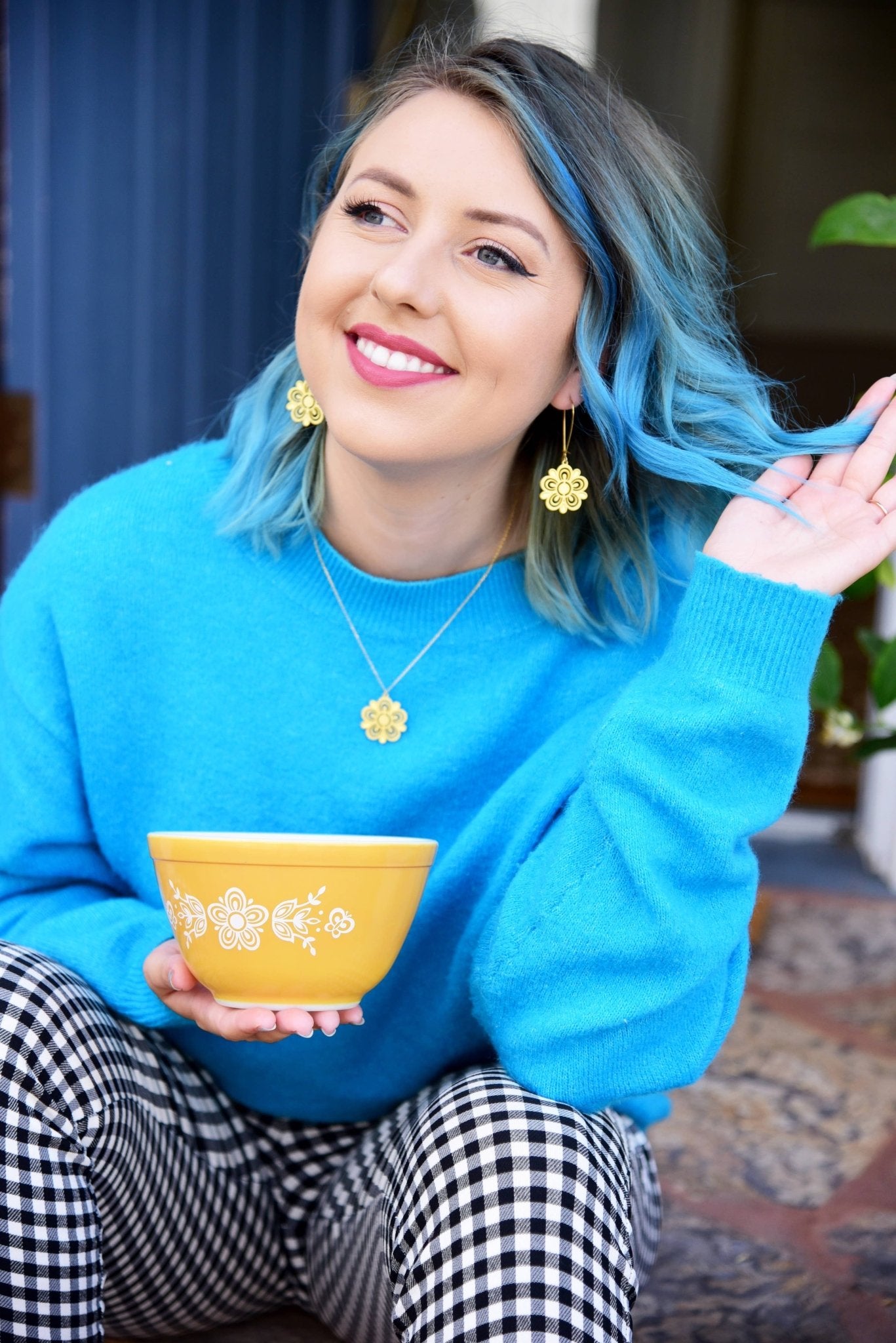 Retro Pyrex Flower Necklace | Butterfly Gold Pattern - Vintage MC
