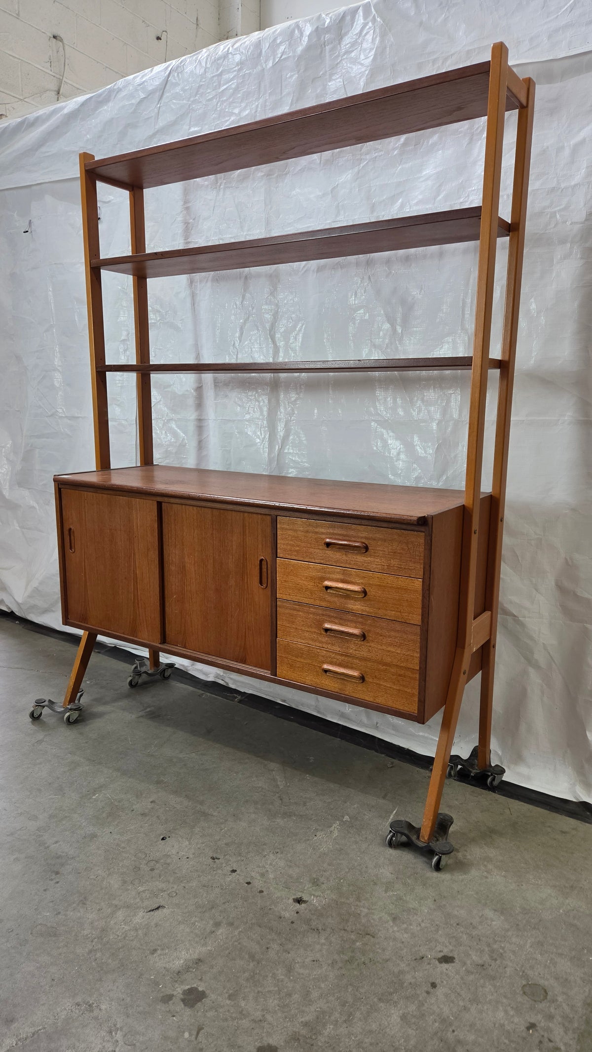 Danish Teak Room Divider with Sliding Desk