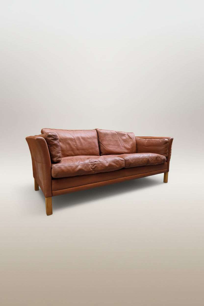 Danish Light Brown Leather Sofa 052026-006