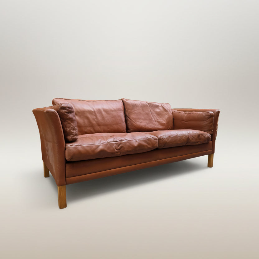 Danish Light Brown Leather Sofa 052026-006