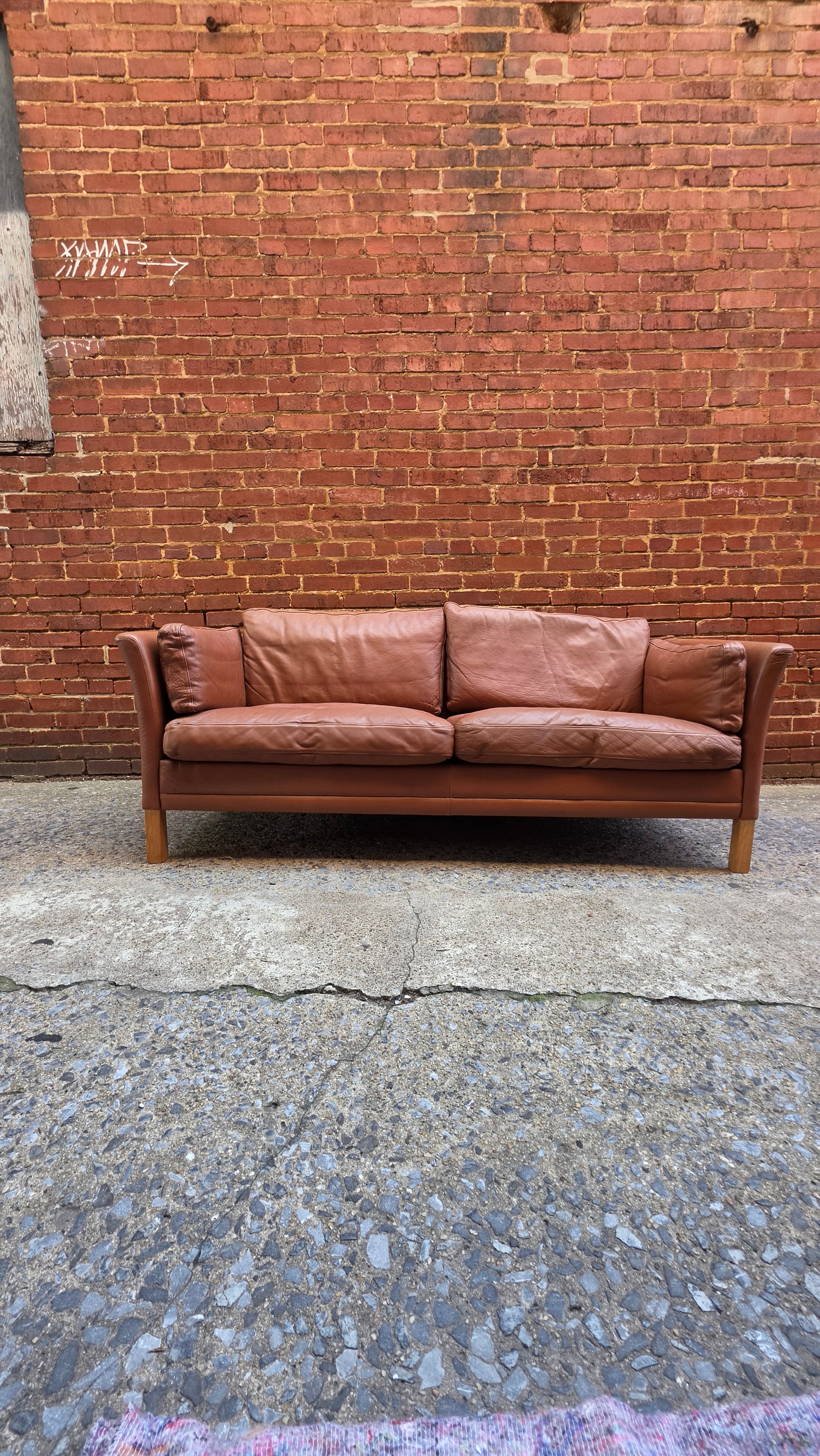 Danish Light Brown Leather Sofa 052026-006