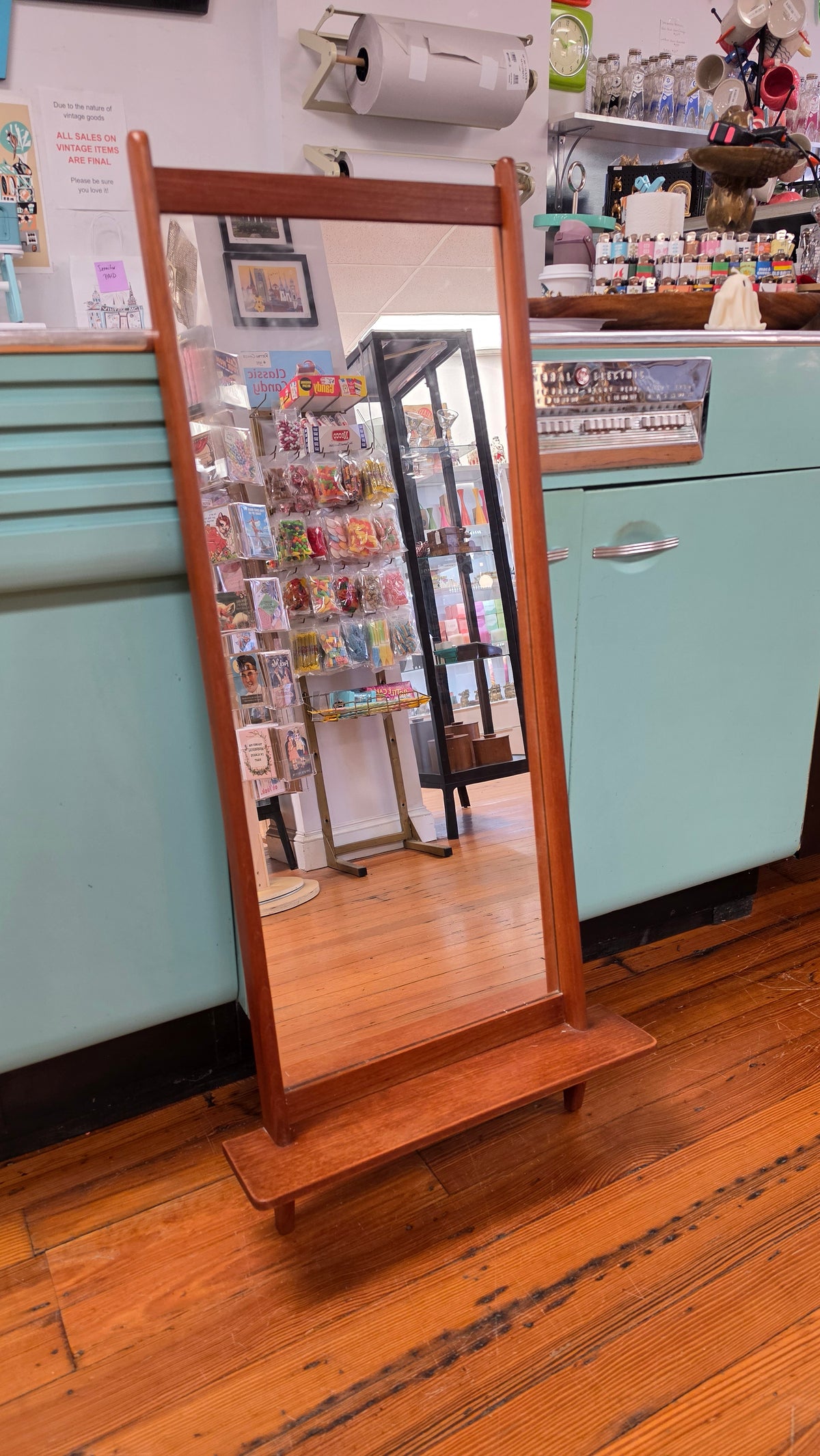 Danish Teak Wall Mirror with Shelf