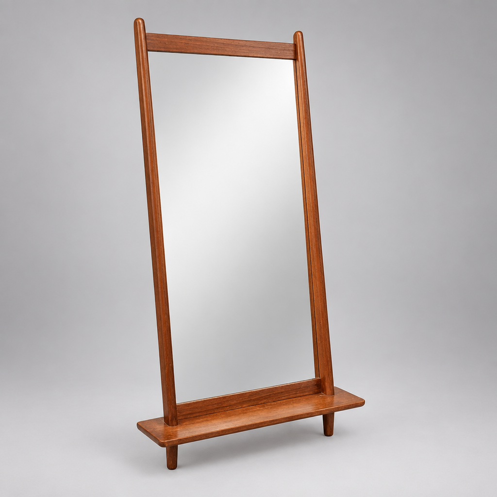 Danish Teak Wall Mirror with Shelf