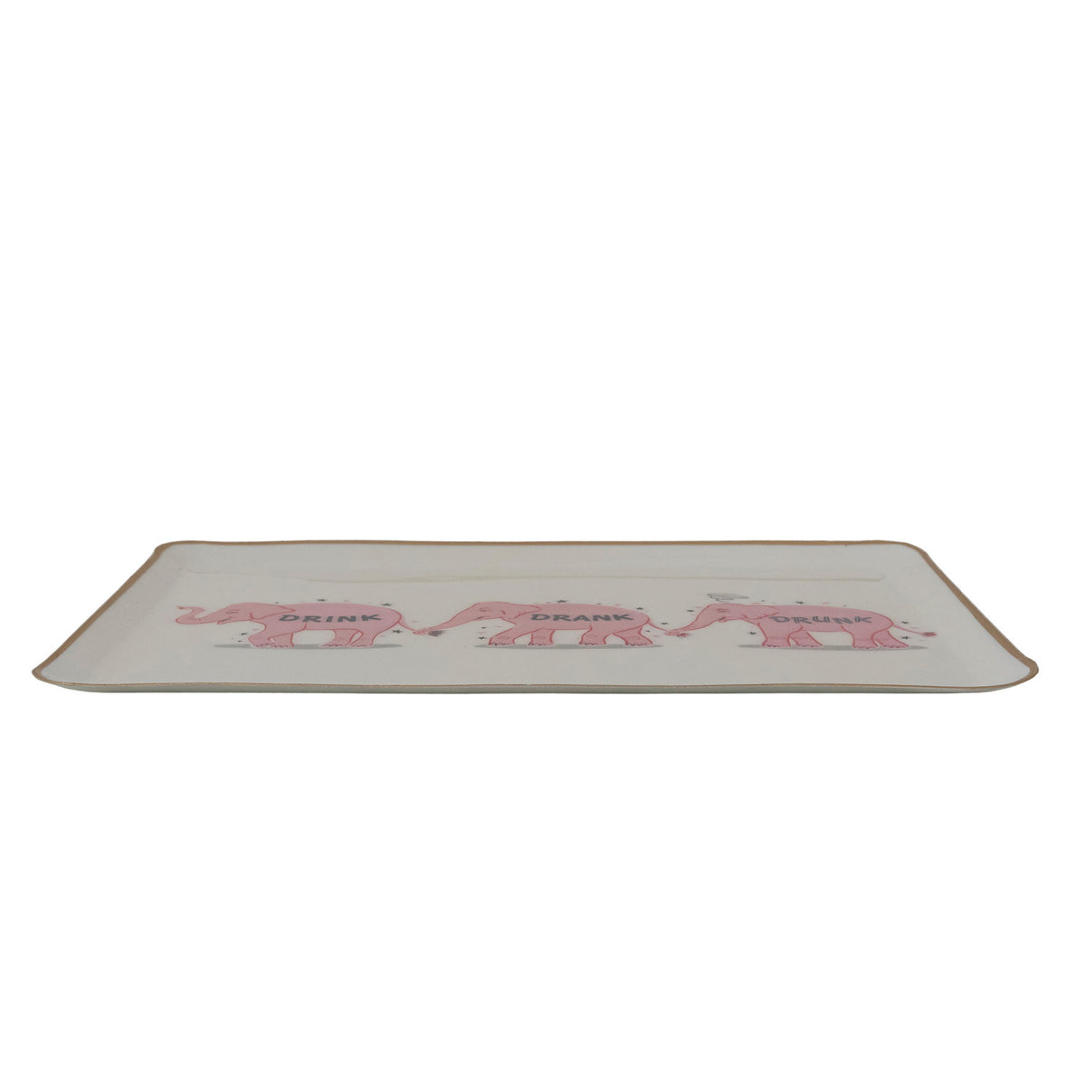 Enameled Metal Tray with Pink Elephants