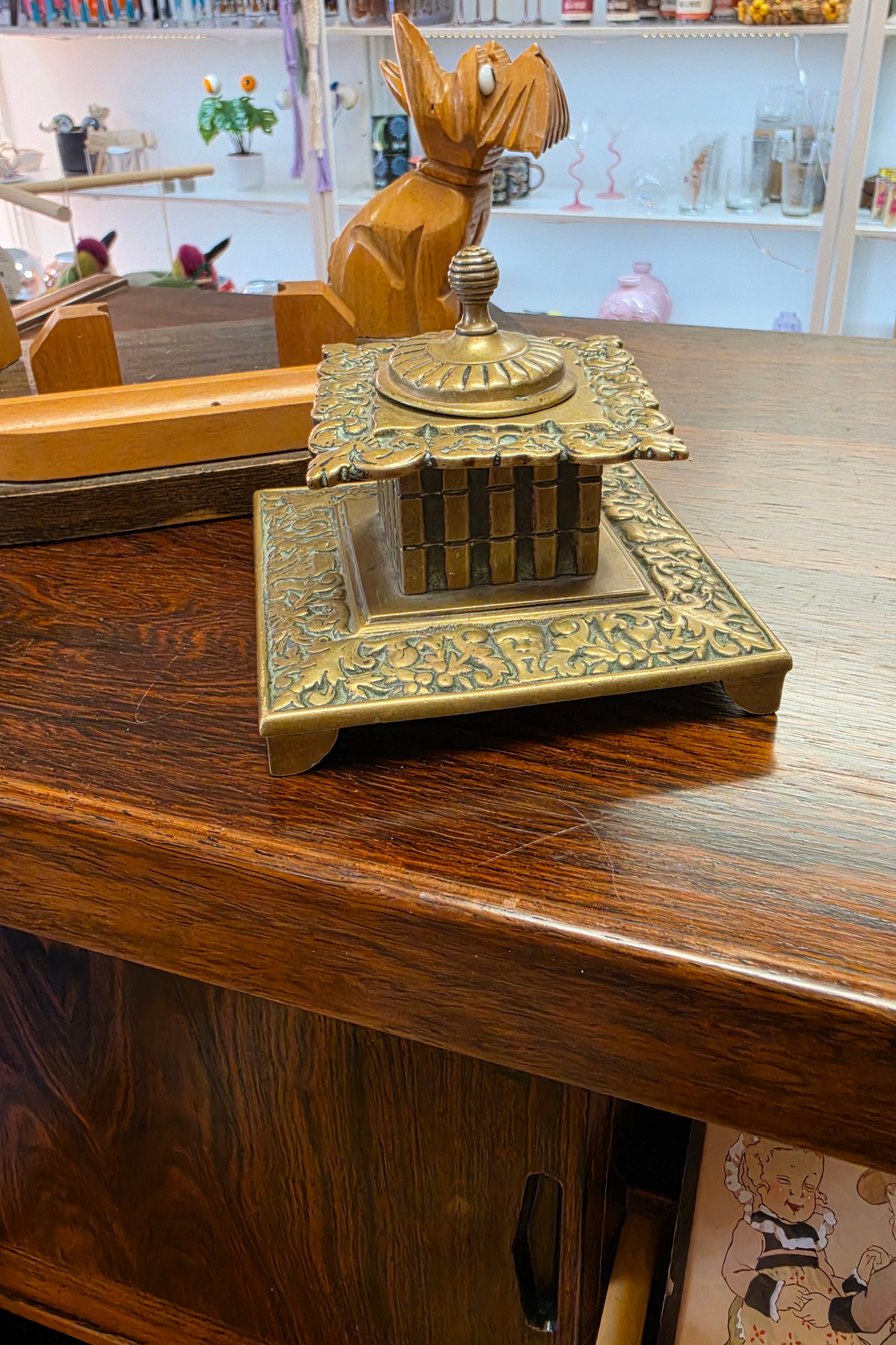 Victorian Brass Inkwell Standish