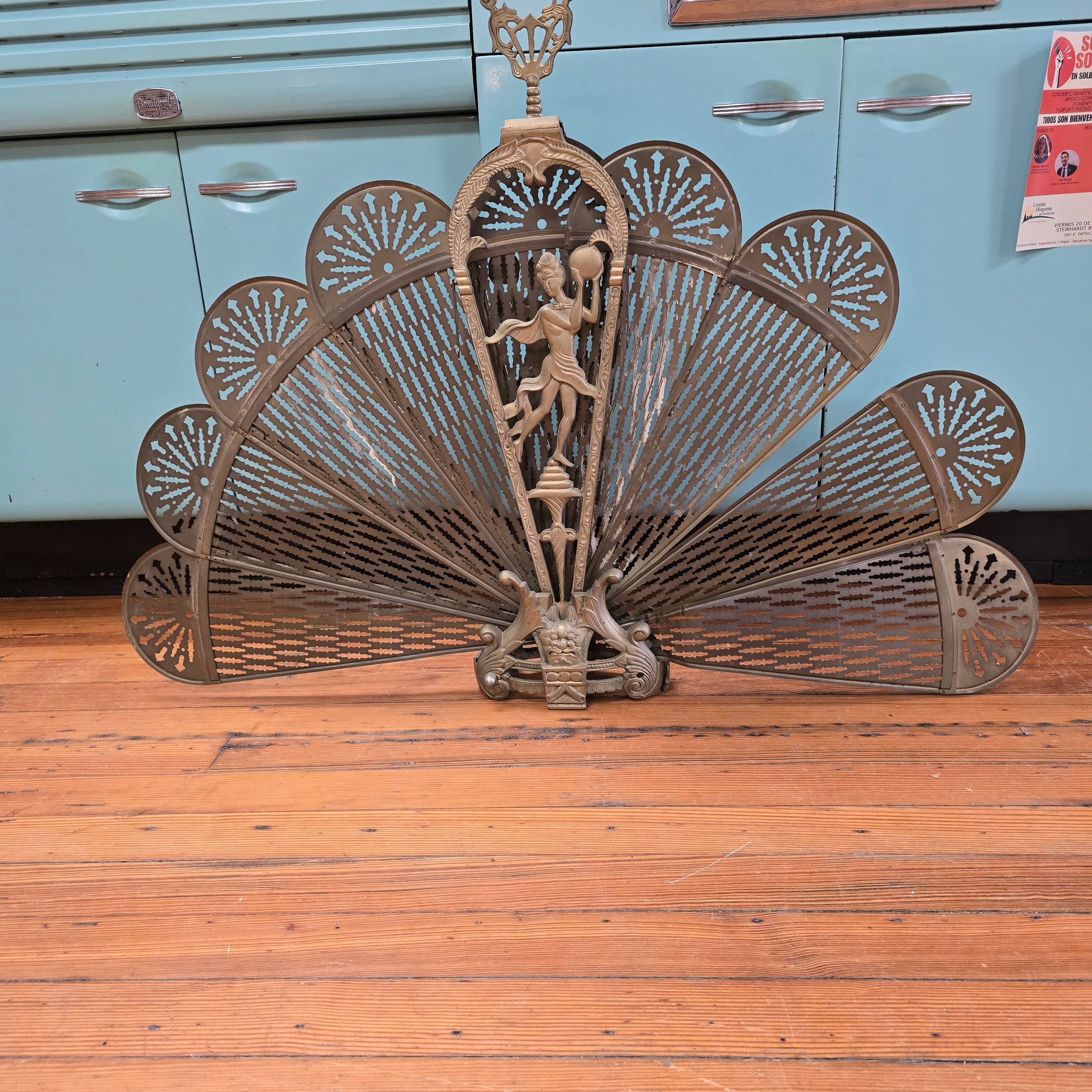 Brass Peacock Foldable Fireplace Screen