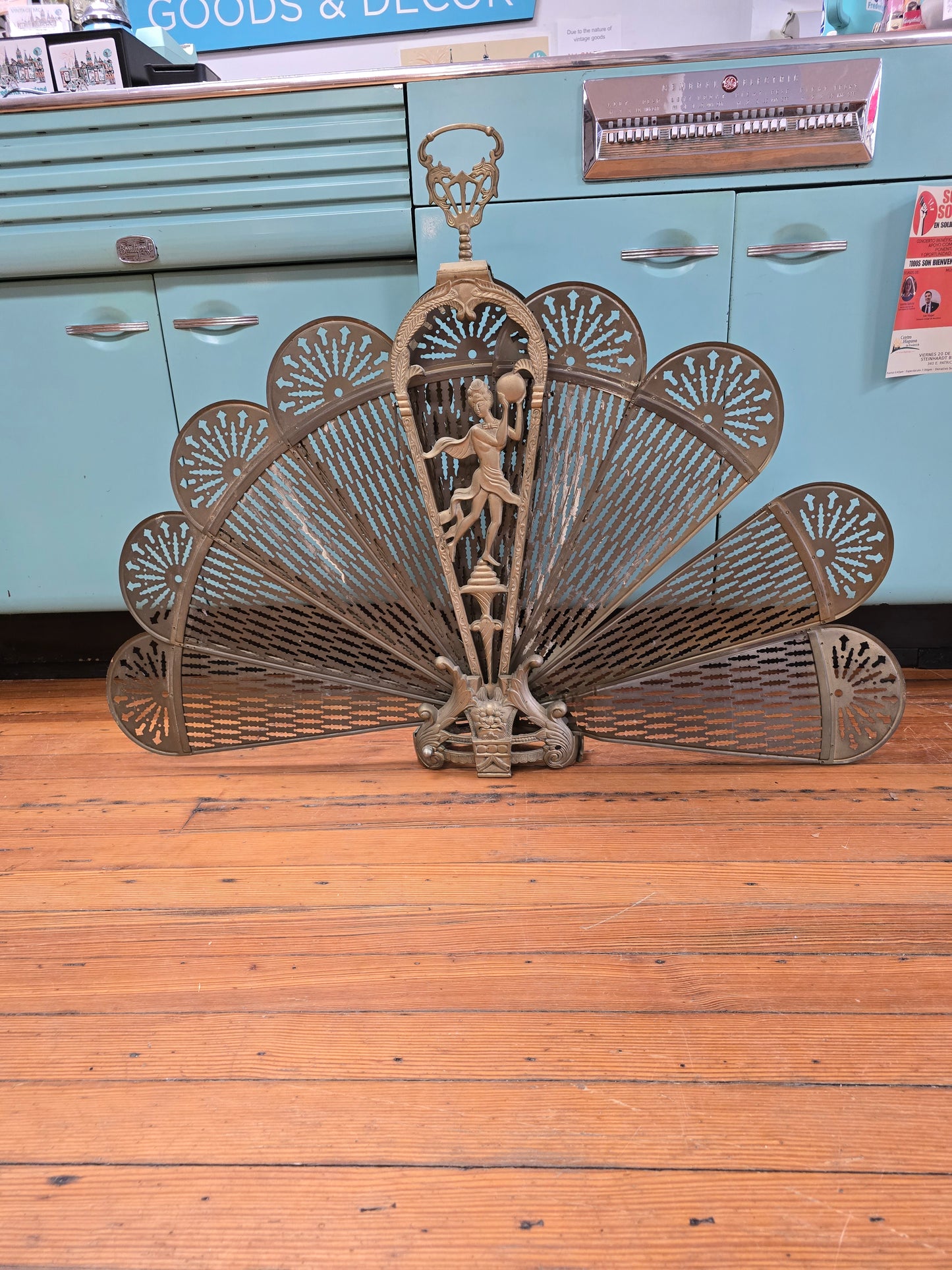 Brass Peacock Foldable Fireplace Screen