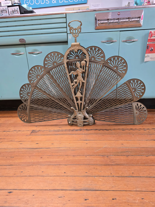 Brass Peacock Foldable Fireplace Screen