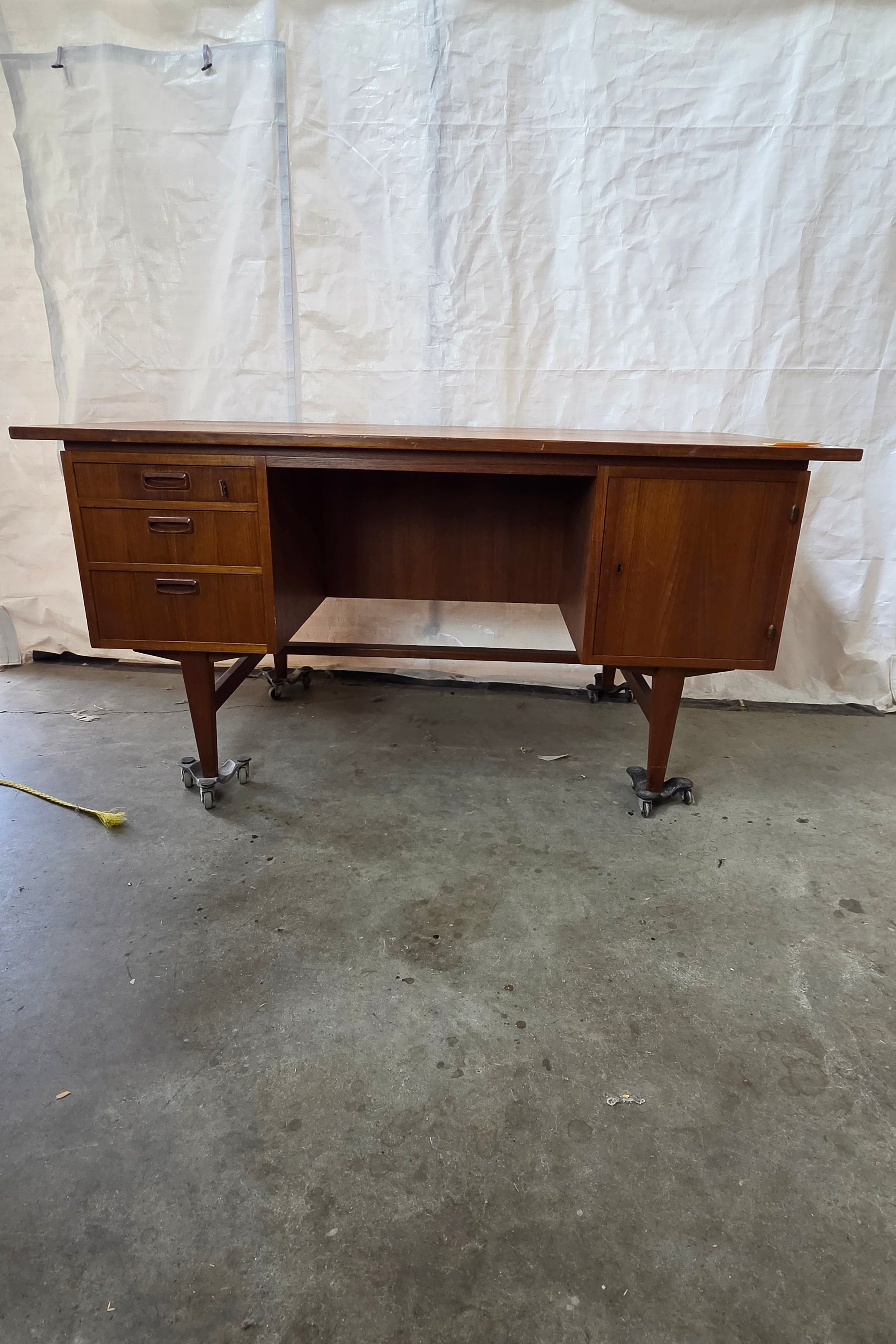 Danish Teak Desk with 3 Drawers and Cubby