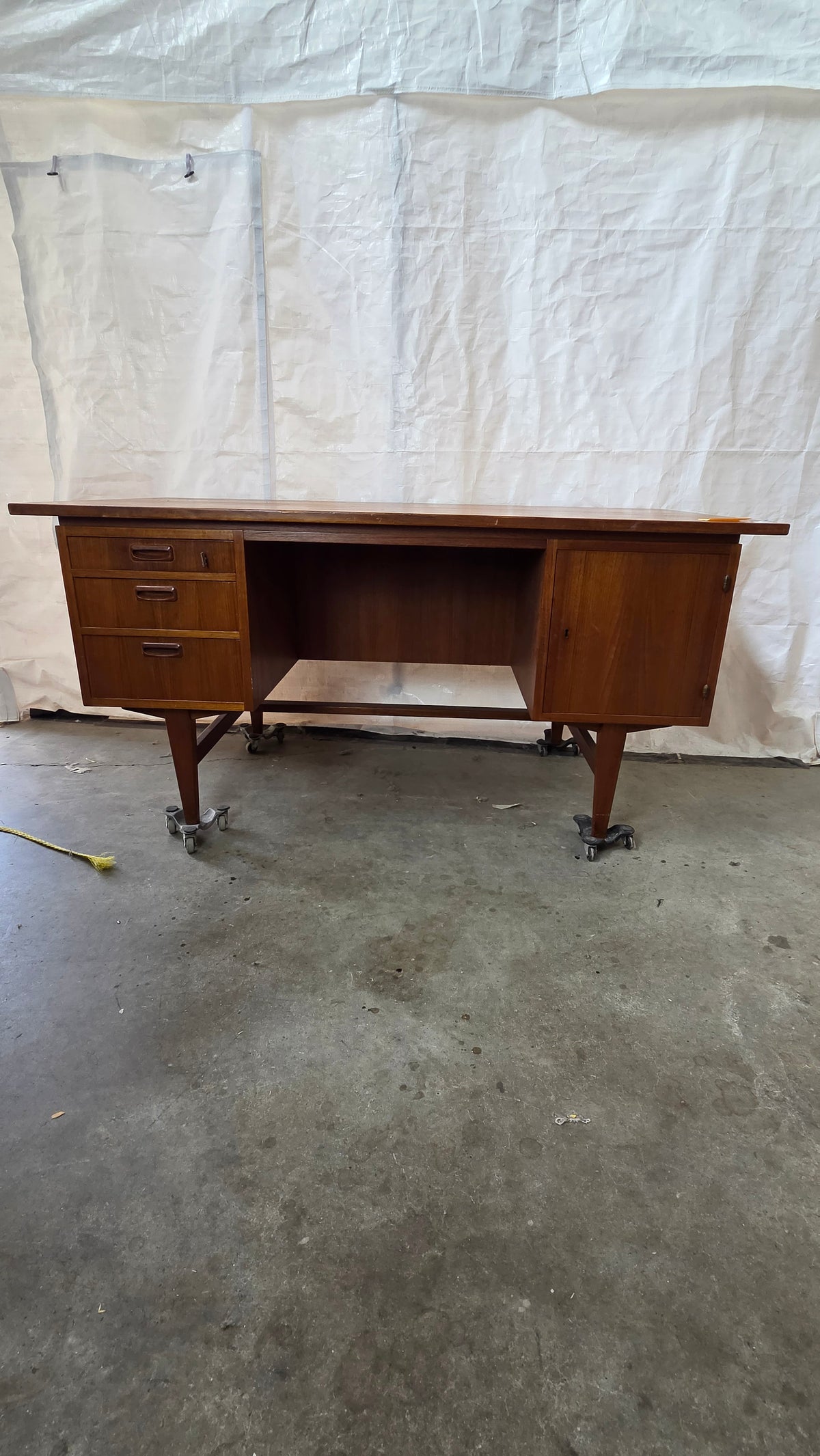 Danish Teak Desk with 3 Drawers and Cubby
