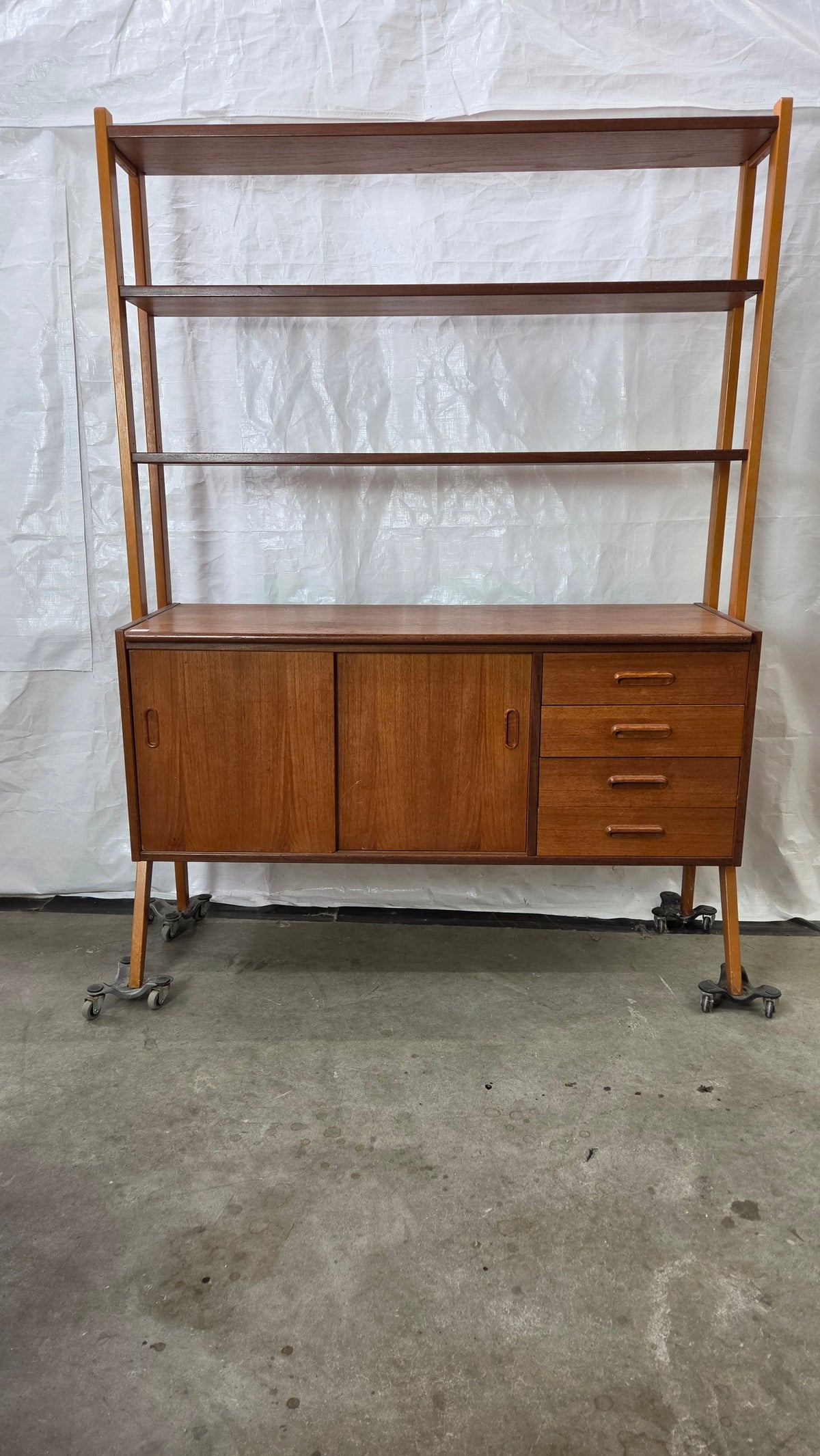 Danish Teak Room Divider with Sliding Desk